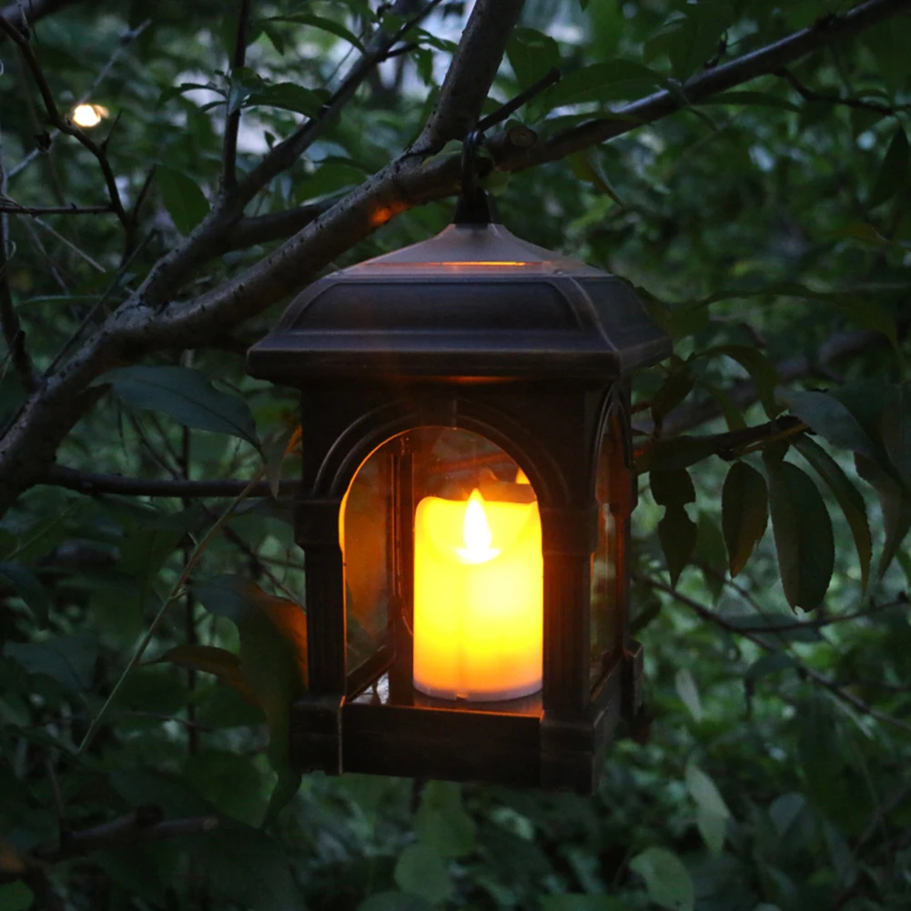 Home Garden Decoration Light LED Outdoor Twinkle Candle Lantern Solar Powered Warm Flame Flashing Tea Light Outdoor Lamp