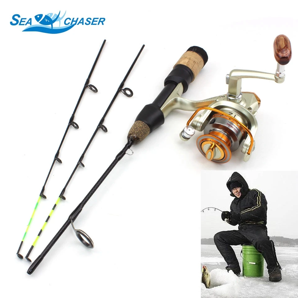 

58cm Winter Ice Fishing Rods 2 tips Spinning Rod and reel set Carbon Fiber Ice pole Ultra-light Carp Fishing Winter fishing
