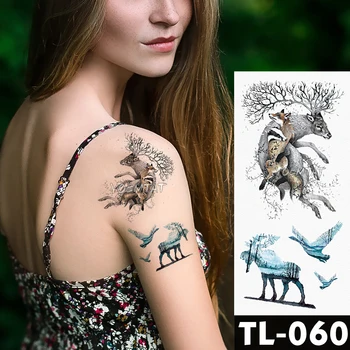 

Water Transfer Forest deer fox Temporary Tattoo Sticker Abstract blue sky Pattern body art Waterproof Fake Flash Tattoo
