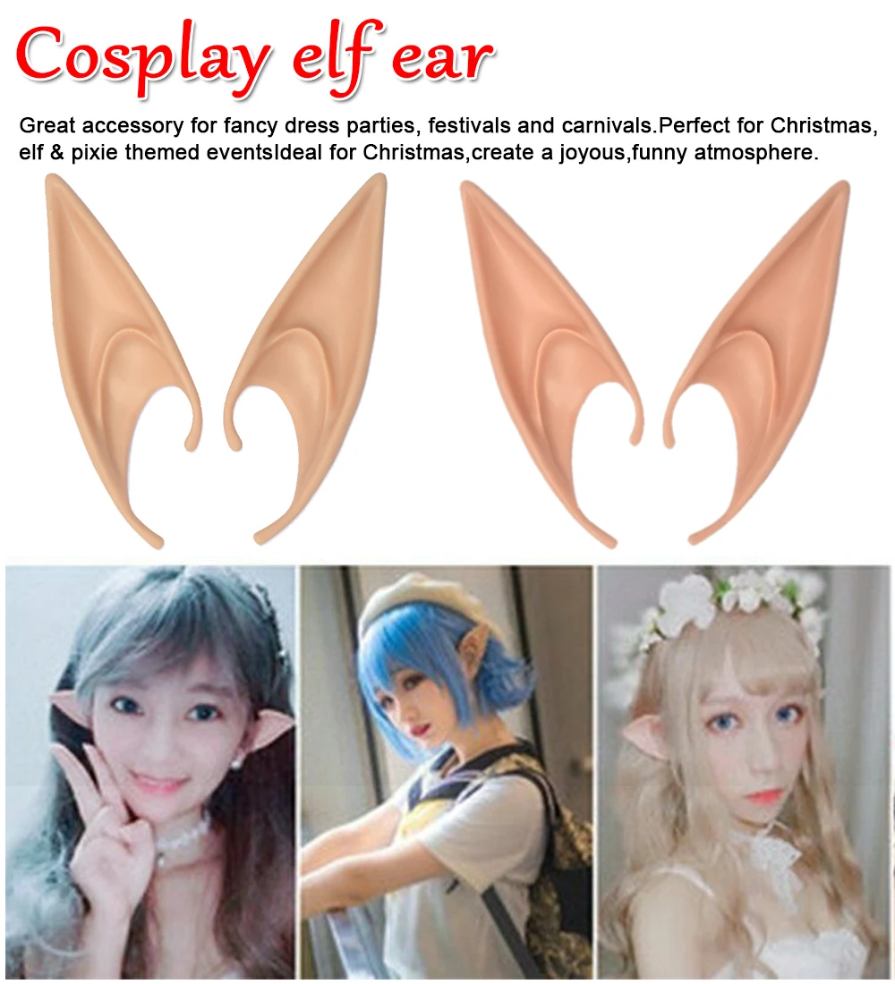

1Pair Mysterious Angel Elf Ears Fairy Cosplay Accessories Halloween Christmas Party Latex Soft Pointed Tips False Ears Props