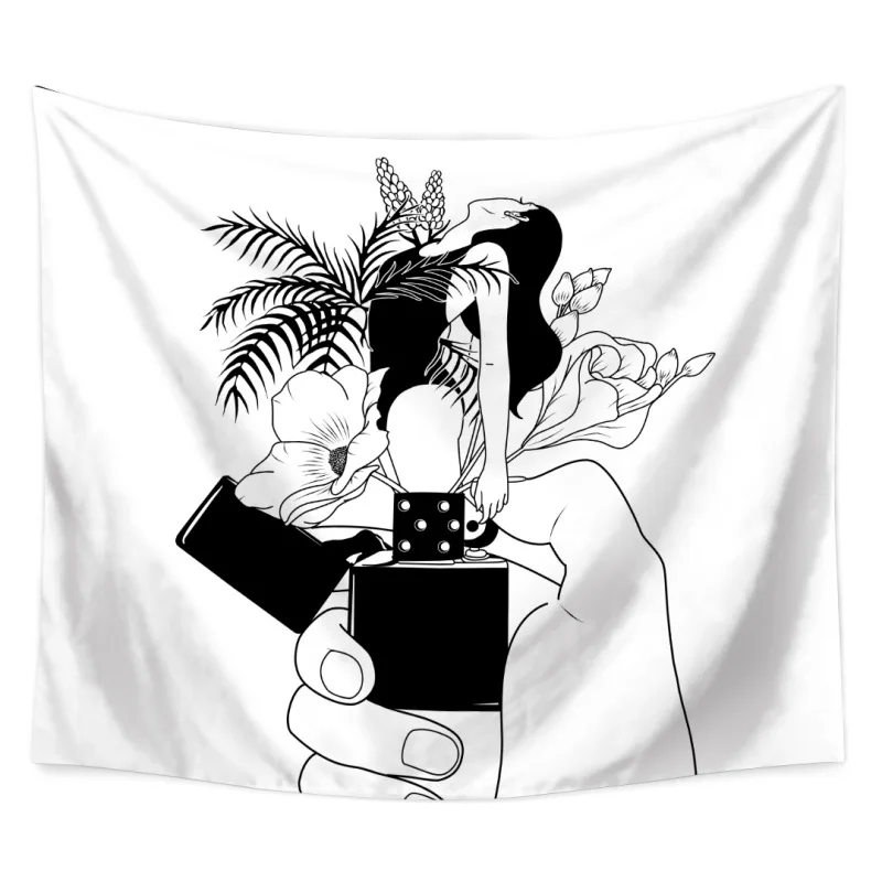 Abstrakte Skizze Art Decor Black White Line Zeichnung Home Wandbehang Tapisserie