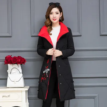 

2019 New Autumn Female Outerwear High Quality Embroidery Coats Large size Warm parkas Fashion Winter Women Cotton Jacket YH527