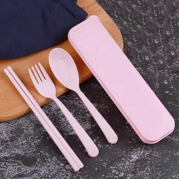 

3Pcs/set Baby Feeding Cutlery Set Kids Soup Spoon Fork Chopstick Case Tableware Portable Eco-Friendly Safety Camping Picnic Sets