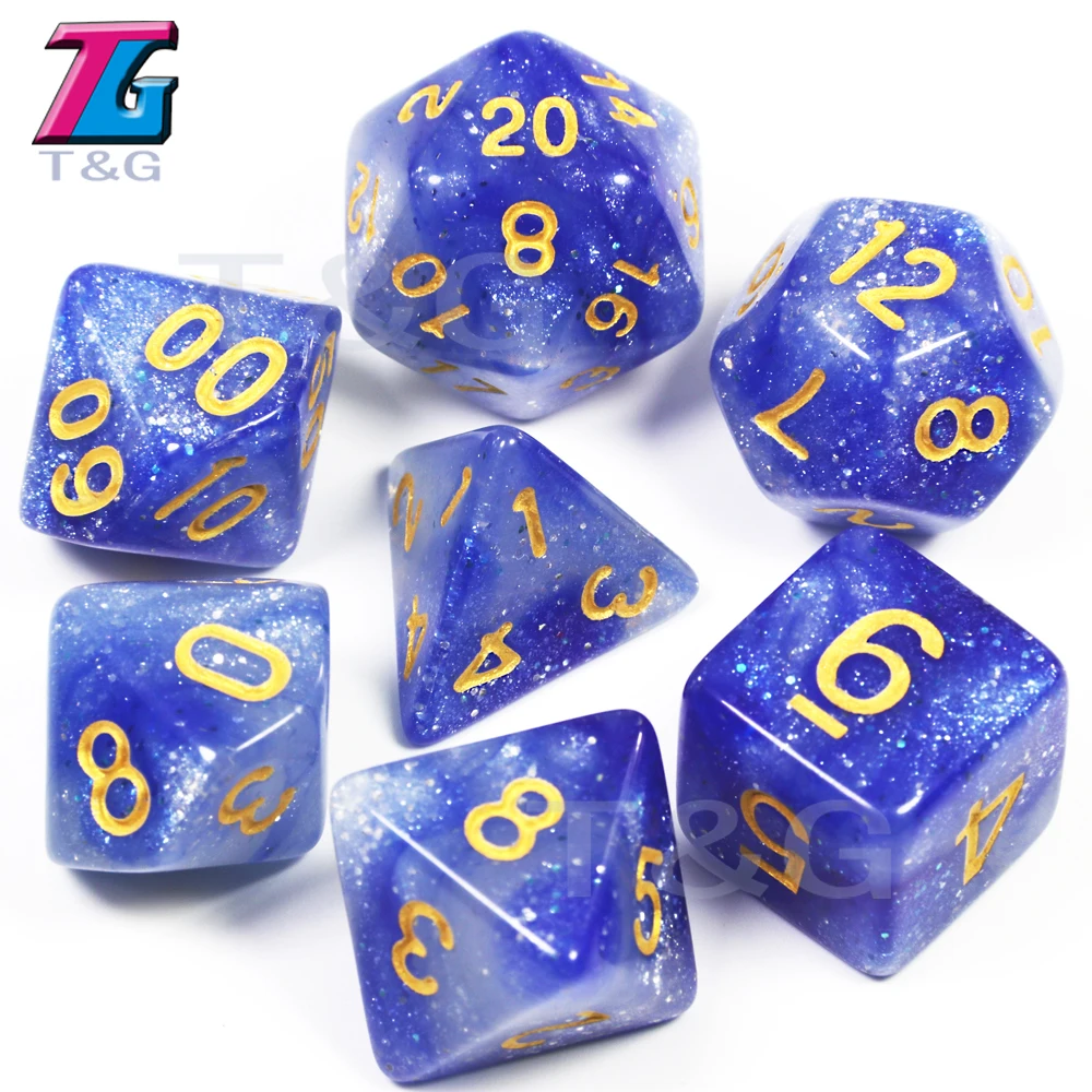 Galaxy Смешные Пластиковые кости набор 7 шт D4, D6, D8, D10, D12, D20 бутик развлечения - Цвет: Синий