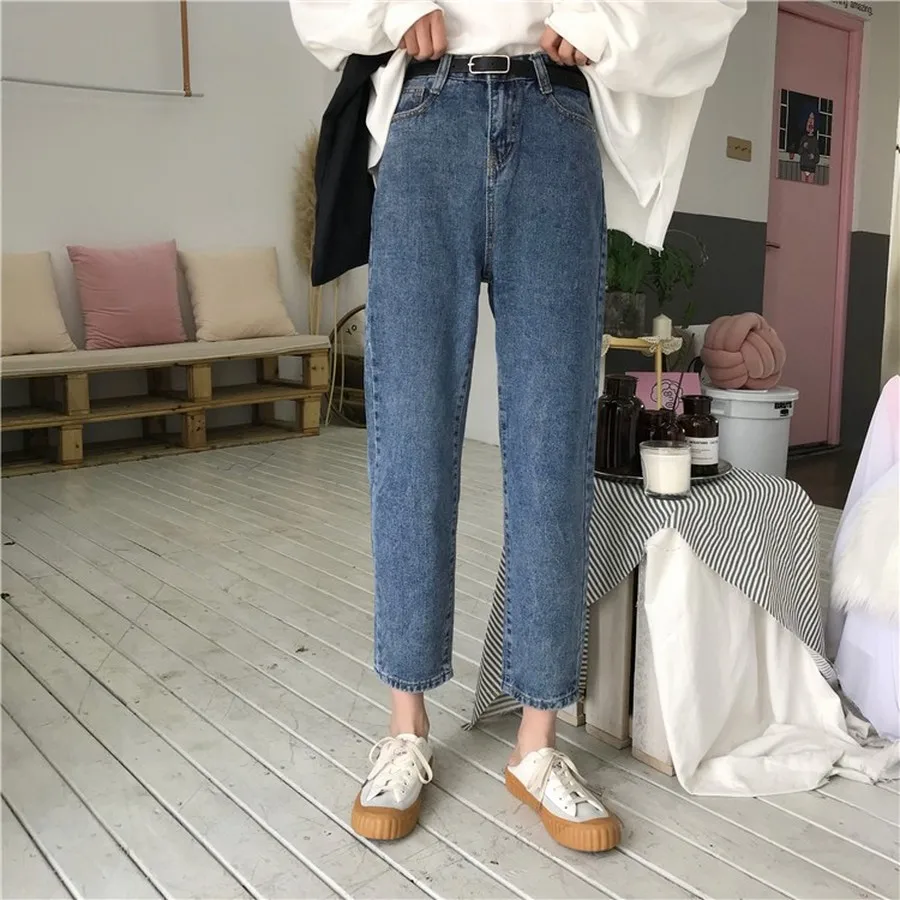 Корейская версия простые прямые узкие джинсы с высокой талией Женская одежда ретро повседневные джинсовые женские брюки