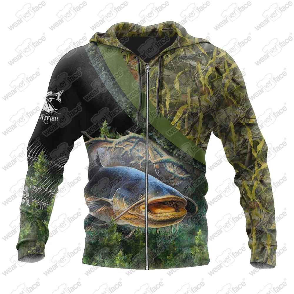 Catfish Fishing 3D All Over Printed Crewneck Sweatshirts Zipper Hoodie Sports Casual Streetwear Vocation Men Unisex Clothing