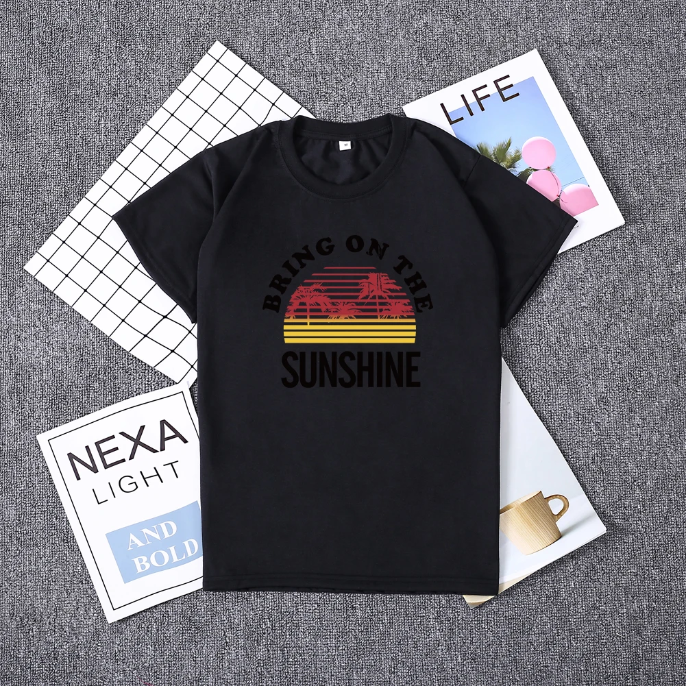 

Hillbilly Women Beach T-shirt Bring on The Sunshine Letter Printed Short Sleeve T Shirts Summer Vacation Tops Tees Hot Selling
