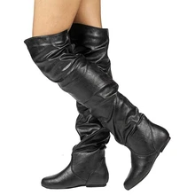 BLXQPYT na buty do kolan kobiety szczególnie duże 34-48 jesienno-zimowa pluszowy ciepły płaski obcas moda swobodne futro buty kobieta bl3804