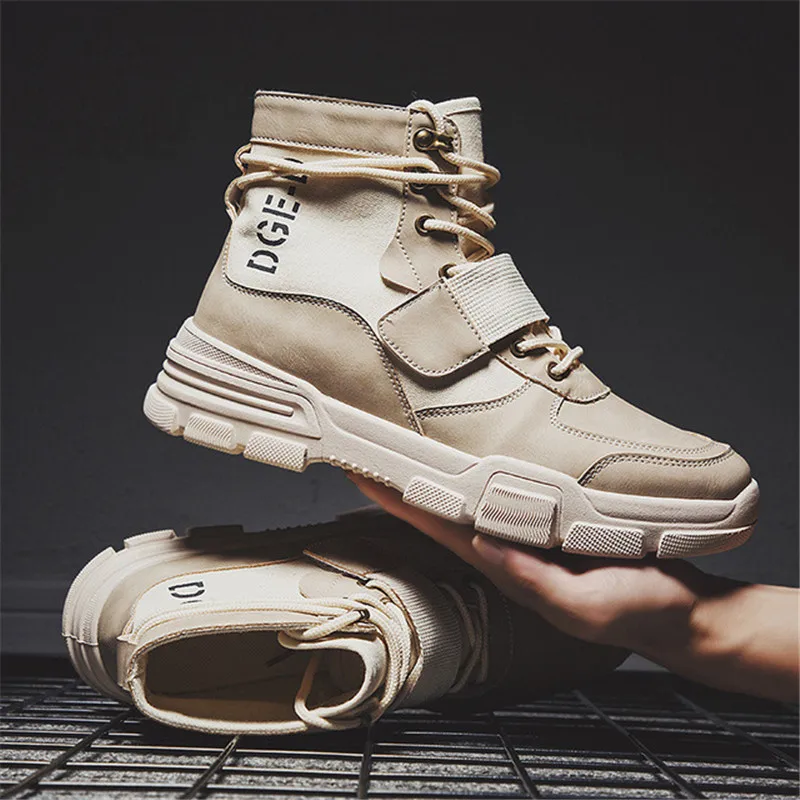 

2019 Men Winter Boot Shoes Desert Boots Round Toe Military Combat Men's High Top Leather Toe Cap Anti Smashing Work Boots Shoes