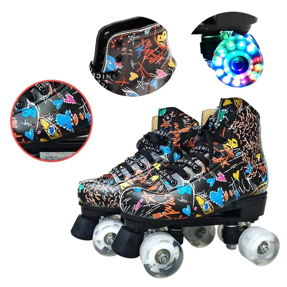 Roller Skates For Women Men 2 in 1 PU Leather Four Wheels Roller Skates Shoes Multifunctional Double Row Roller Skates Shoes for Girls Indoor Outdoor Unisex Adult
