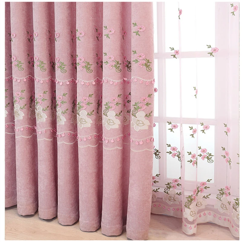 

Modern Small floral embroidered Curtain For bedroom Blackout Green pink gray Curtains Window Drape/ Panels/Treatment Home Decor