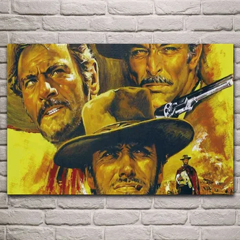 

Clint The Good the Bad and the Ugly western movies living room decoration home wall art decor wood frame fabric posters KJ889