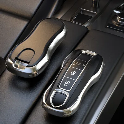 Smart remote key car key case cover for porsche panamera macan boxster cayenne 971 911 718 Black
