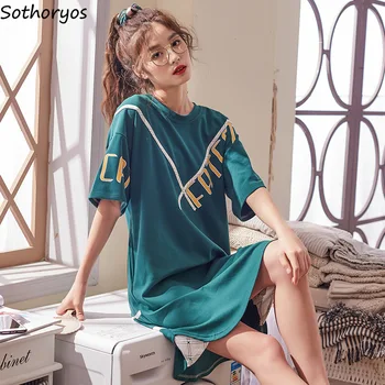 

Nightgowns Women Sleepwear Shot Sleeve Summer New Simple Daily Womens Clothing Korean Style Loose Leisure Fashion Lovely Student