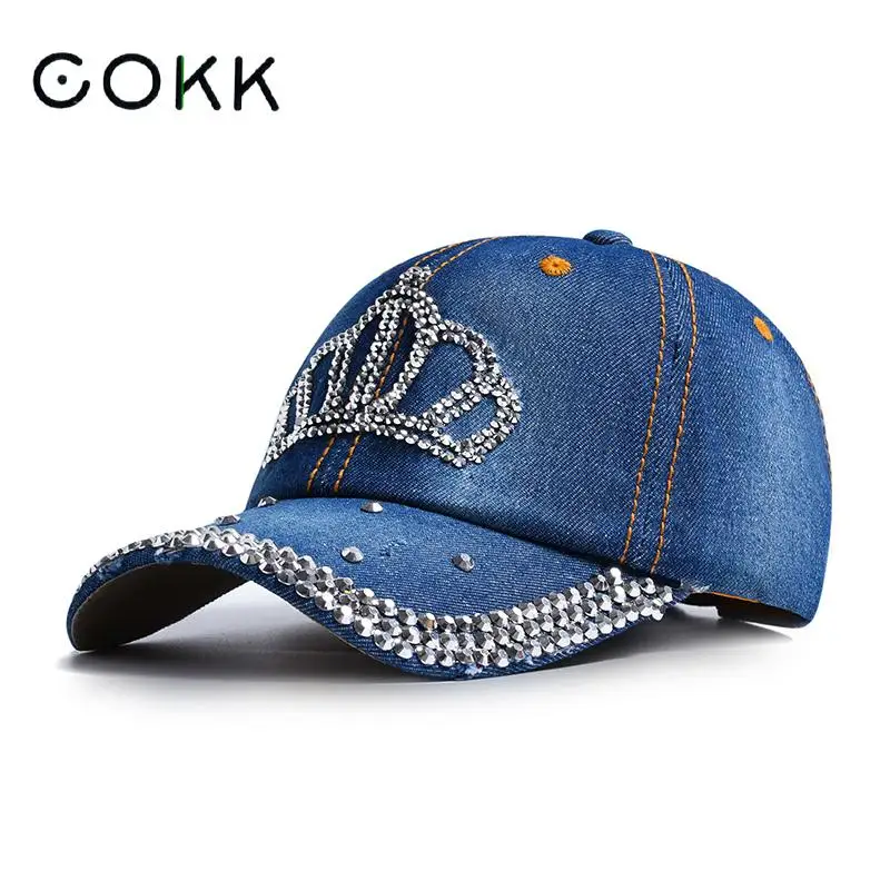COKK Fashion Cap Women Spring Summer Hats For Women Cowboy Hat Shiny Baseball Cap Adjustable Sunhat Sunshade Denim Cloth baseball cap sun hat