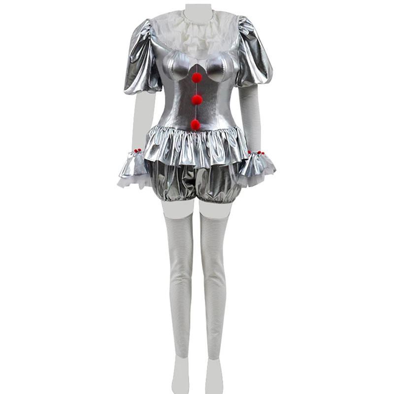 

Cossky Pennywise Women Cosplay Costume Sliver Jumpsuit Halloween Costume