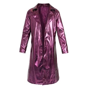 

High Quality Men Suicide Squad Joker Cosplay Costumes Trench Coat Purple Jacket Clown Long Leather Coat For Halloween Party