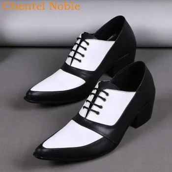 

Chentel Noble Manual Gentleman Lace-Up Fashion Mens Dress Shoes Genuine Leather Flats For Business Mens Shoes Banque Black White