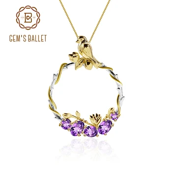 

GEM'S BALLET 1.81Ct Natural Amethyst Golden Bird Pendant Necklace For Women Real 925 Sterling Silver Secret Garden Fine Jewelry