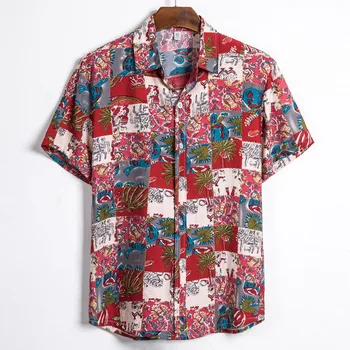 

Mens Ethnic Short Sleeve Casual Printing Hawaiian Shirt Blouse T-shirt Hawaii Print Beach Short Sleeve Quick Dry Top Blouse Haw