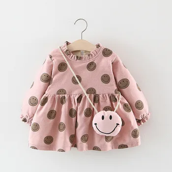 

Winter Baby Girls Dress Clothing Kids Girls Fashion Floral Print Thick Cotton Dress with Bag Toddler Girl Winter Clothes
