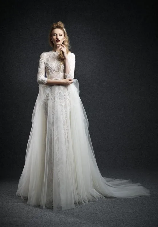 2018 Bridal Gown Tulle O Hals Geappliceerd Sweep Trein Lange Mouwen Kant Bruiloften Vestido De Noiva moeder van de bruid jurken 2018 Bridal Gown Tulle O Hals Geappliceerd Sweep Trein Lange Mouwen Kant Bruiloften Vestido De Noiva moeder van de bruid jurken