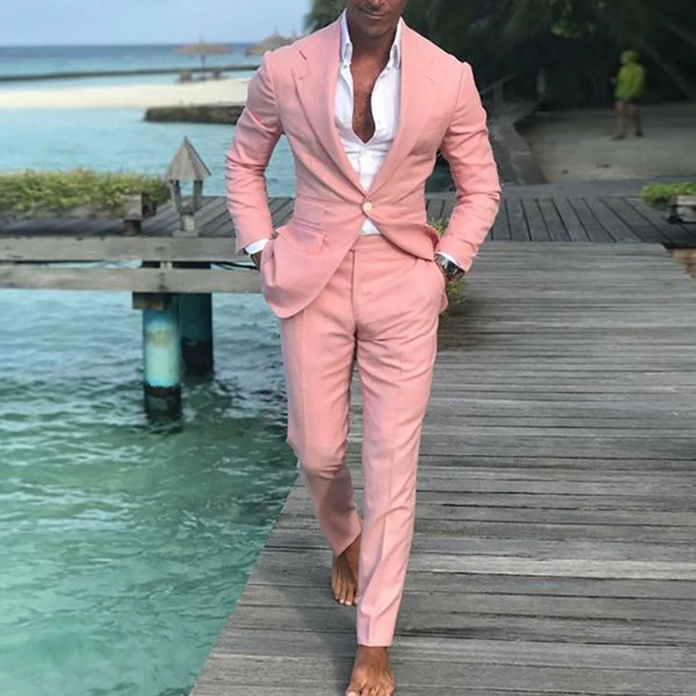 

2020 Latest Coat Pants Designs Summer Beach Men Suits Pink Suits For Wedding Ball Slim Fit Groom Best Men Male Suit 2 Pieces