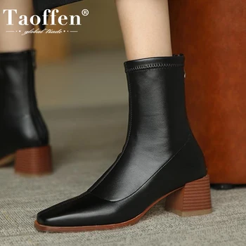

TAOFFEN New Arrival Women Ankle Boots Fashion Office Lady Winter Shoes Woman High Heel Short Boots Street Footwear Size 34-39