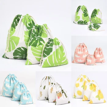 

Cartoon Fruit Printed Storage Bags Baby Clothing Kids Toys Organizer Drawstring Candy Bags Cotton Linen Jewelry Cosmetic Pouch