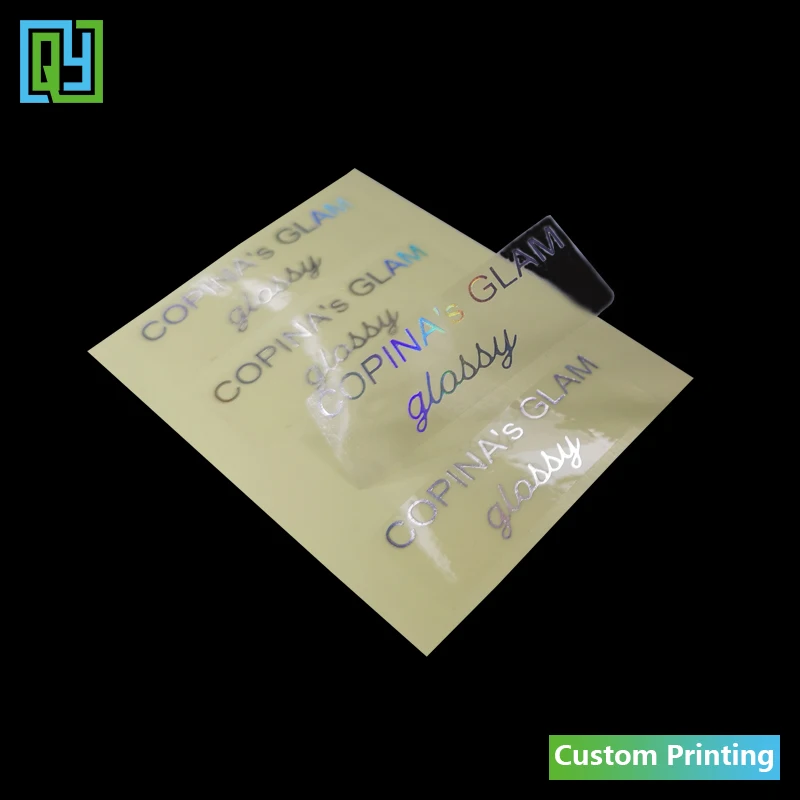 100 PCS 35*35 MM Custom Stickers Silver Holographic Gold Foil Stamping Metallic Transparent Logo Labels For Lipgloss packaging