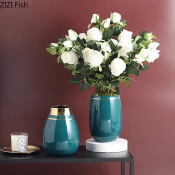 

Nordic Luxury Ceramic Dry Vase Gold Plating Process Living Room Flower Decoration Crafts Home Decoration Accessories Modern