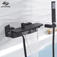 Bathroom Tub Faucet Single Handle Waterfall Spout Mixer Tap with Hand Shower Wall Mounted Bath Faucet Bathtub Faucet Water Mixer 1