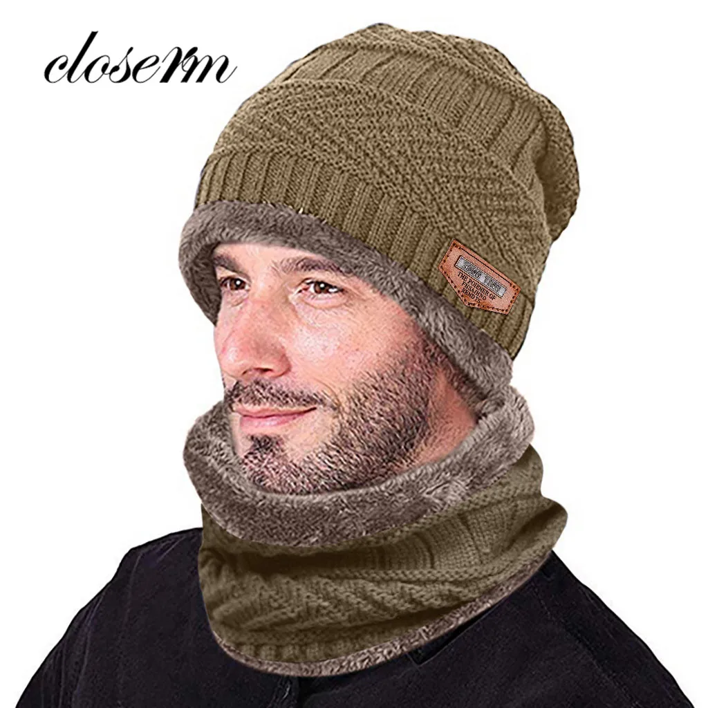 Шапка Шарф модная мужская зимняя теплая плюс бархатная плюс утолщенная шапка и шарф из двух частей вязаная ветрозащитная шапка новая мода зимний Hiver