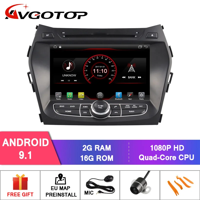Android 9 AVGOTOP Android 9 WINCE Bluetooth GPS Автомобильный радиоприёмник dvd-плеер для HYUNDAI Ix45 2G 16G MP3 MP4 автомобиля мультимедиа - Цвет: Android 9