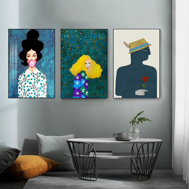 

Nordic Modern Style Handdraw Characters Colorful Canvas Painting Poster Print Decor Wall Art Pictures For Living Room Bedroom