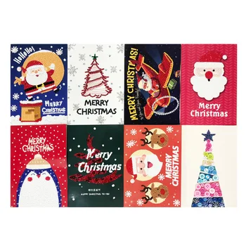 

8PCS 5D DIY Diamond Painting Greeting Card Christmas Cards Mosaic Cross Stitch 2020 Navidad Christmas Postcards Xmas Gift