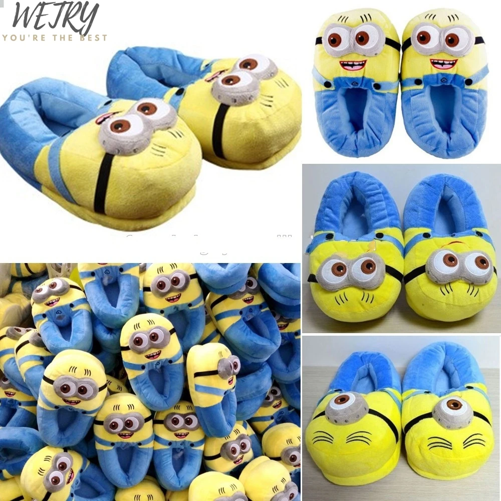 

2020 Home Slipper Man women Despicable Me cartoon minion plush Stuffed Funny Slippers Flock indoor House Shoes Adult cosplay
