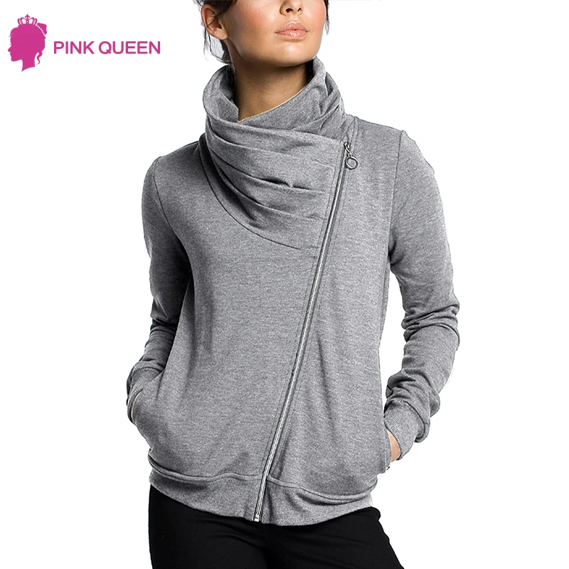 

Winter Coat Zipper up Irregular Pleated Lapel Coats Solid Color Half-higt Neckline Jacket Women Long Sleeve Cardigan Outwear