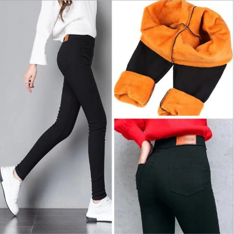 Winter Pants Women Thick Warm Fitness Leggings Gold Fleeces Footless Leggings Female Skinny Black Legging Plus Size Slim Legging