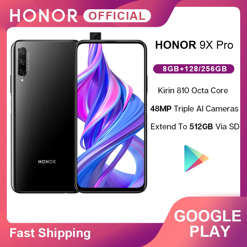 Google Play Honor 9X Pro 8 ГБ 128 256 Kirin 810 Liquid Cool смартфон 48MP тройная камера 6 59 дюйма