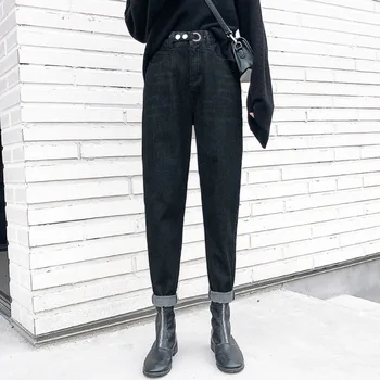 

High Waist Boyfriend Jeans For Women Loose Mom Women's Black Jeans Ankle Length Harem Jeans Pants Straight Streetwear 2020