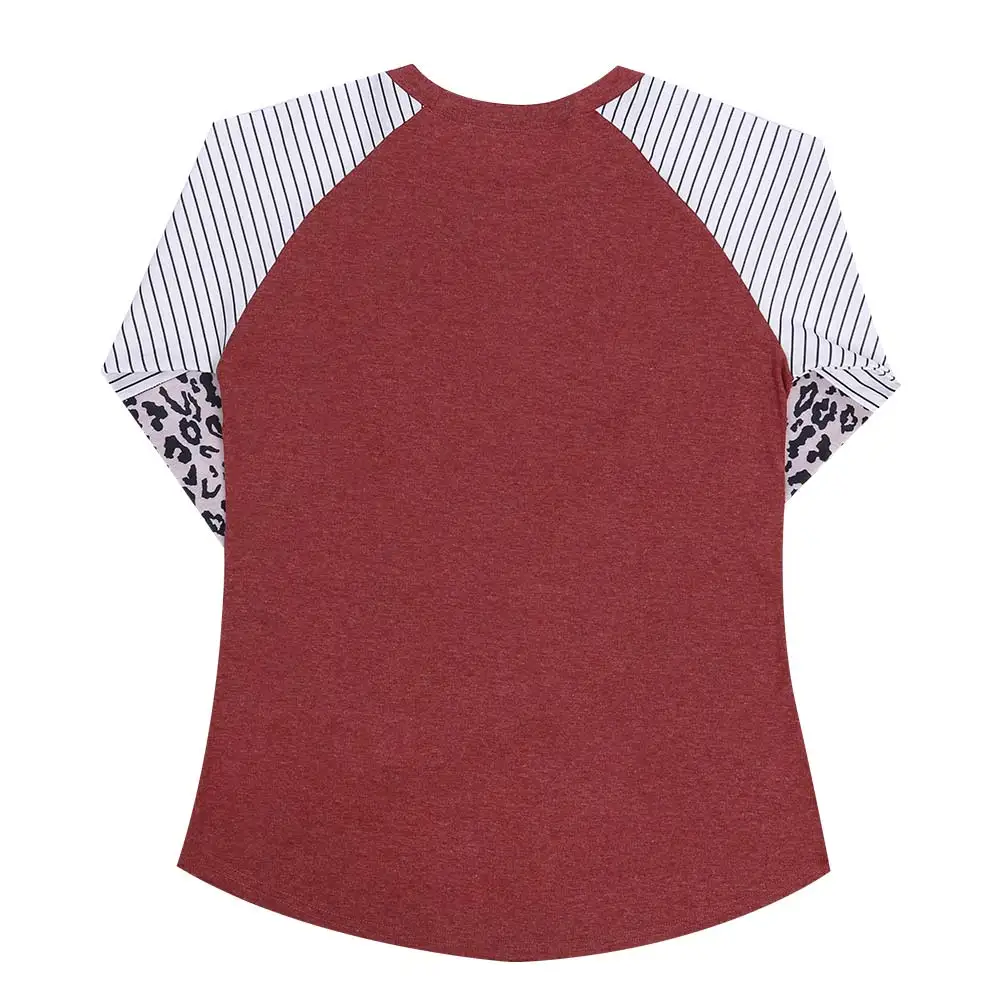 Women Striped Leopard Patch Baseball Long Sleeve T-Shirt Femme Plus Size Tee Top Shirt Korean Casual Basic Clothes Trendy Autumn