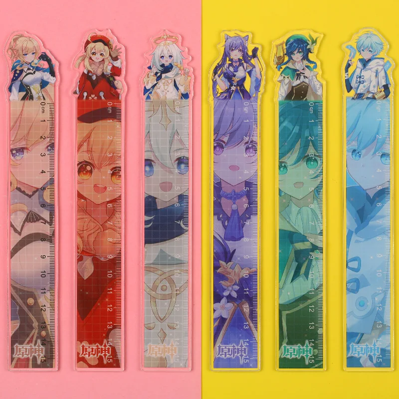 Genshin ударные линейки прямая Линейка Мультяшные Keqing Klee Barbatos Kawaii Канцелярские