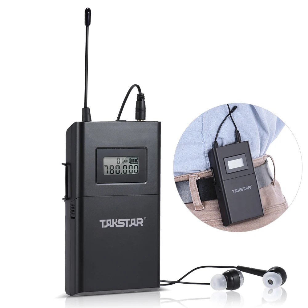 Takstar WPM-200 UHF Wireless Transmitter Receiver System LCD Display 6 Channel 50m Transmission Distance with In-Ear Earphones