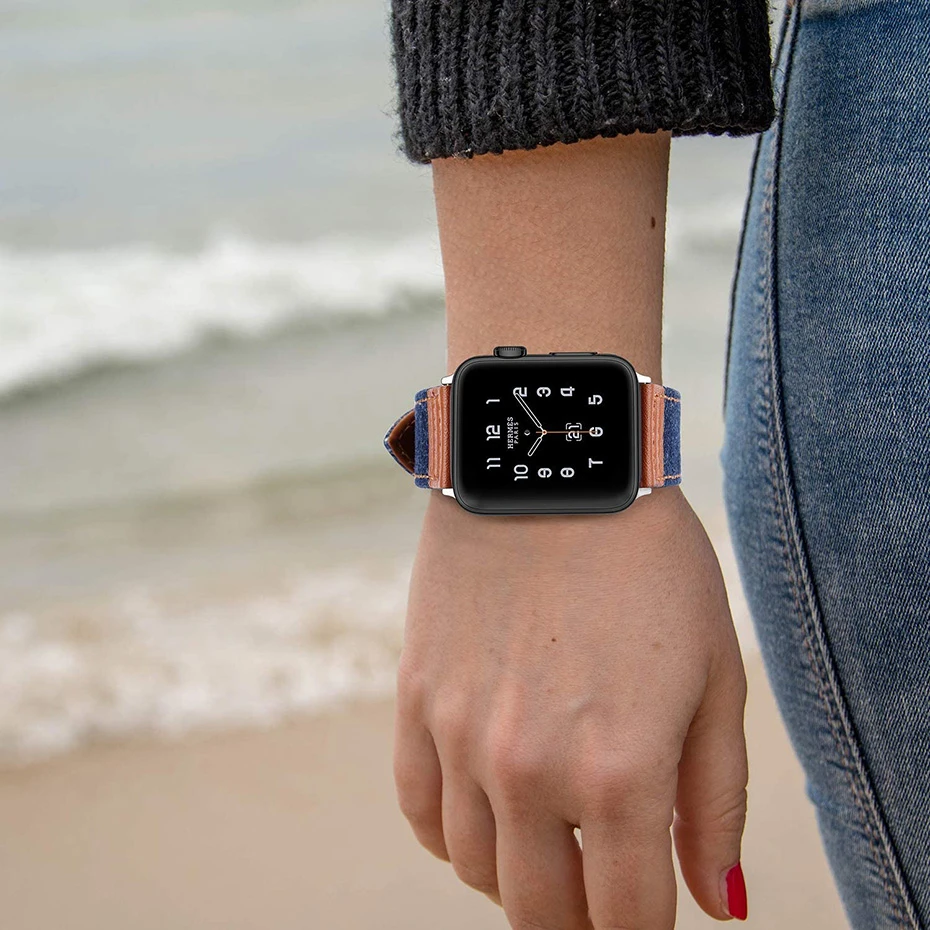 Нейлоновый кожаный ремешок для часов apple watch band 44 мм Iwatch series 5 4 3 2 1 Аксессуары 42 38 40