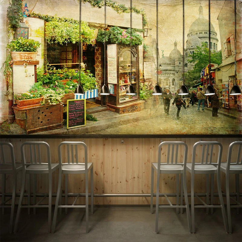 

Drop Ship European Minimalist Creative Wallpaper Tea Shop Leisure Bar Cafe Background Wall Town Personality Custom Mural