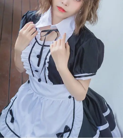 Japanese Women Maid Outfit Anime Long Dress Men Lolita Dress Costume Cosplay Cafe Apron Costume
