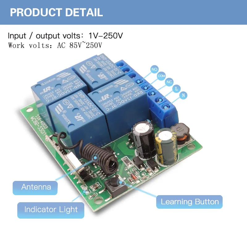 Diese 433 МГц RF Беспроводной дистанционного Управление переключатель вкл \ выкл AC85V~ 250V 4 банды реле приемник и передатчик умный светильник переключатель «сделай сам»