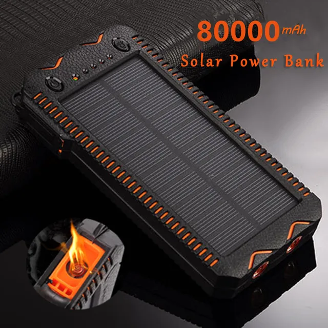 80000mAh Solar Power Bank High-Capacity Phone Charging Power Bank with Cigarette Lighter Double USB Outdoor Emergency Charger 1