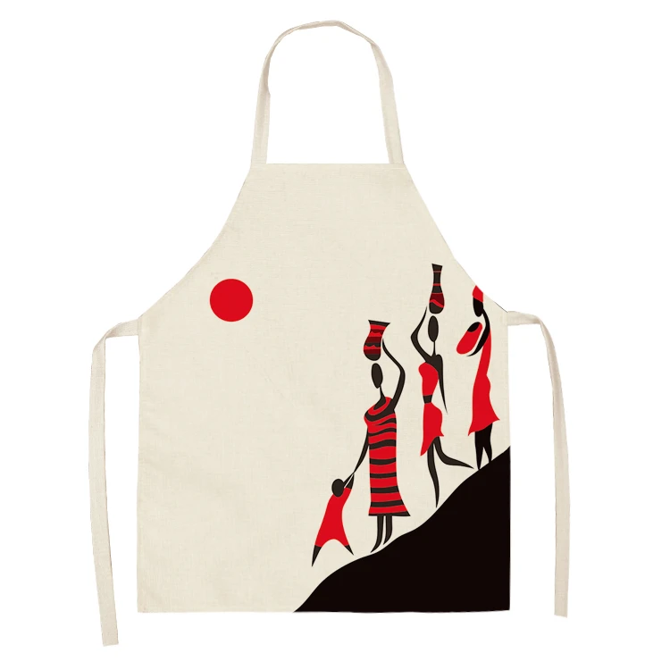 African Style Kitchen Aprons For Women Cotton Linen Bibs Apron Household Cleaning Pinafore Home Cooking Apron 53*65Cm